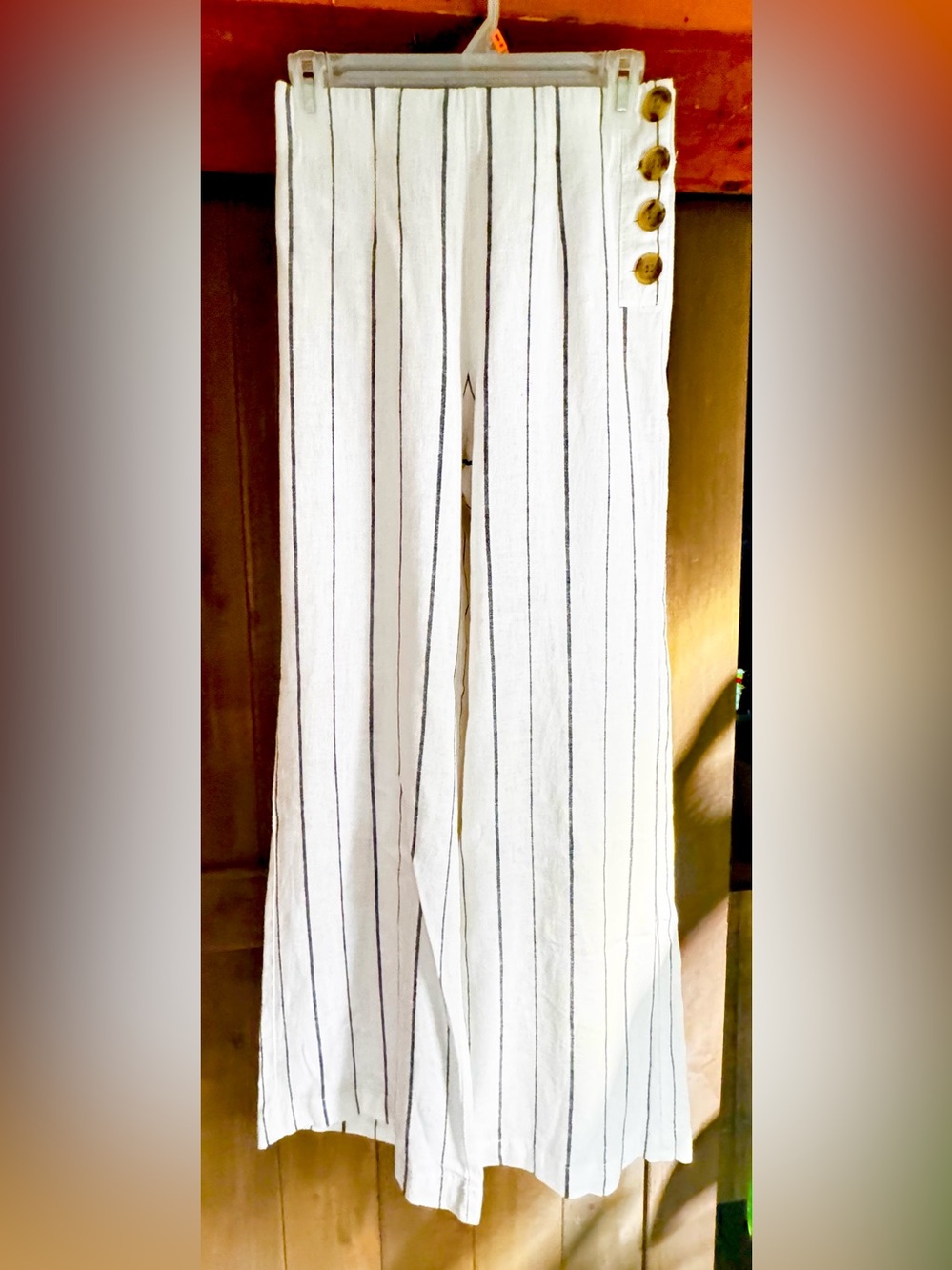 GAP White Linen-Blend Pinstripe Chinos with Navy Stripes